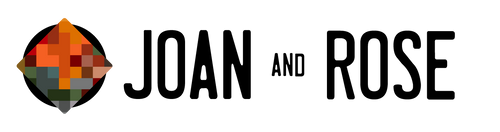 Joan and Rose - logo of coloured pixels on black circle