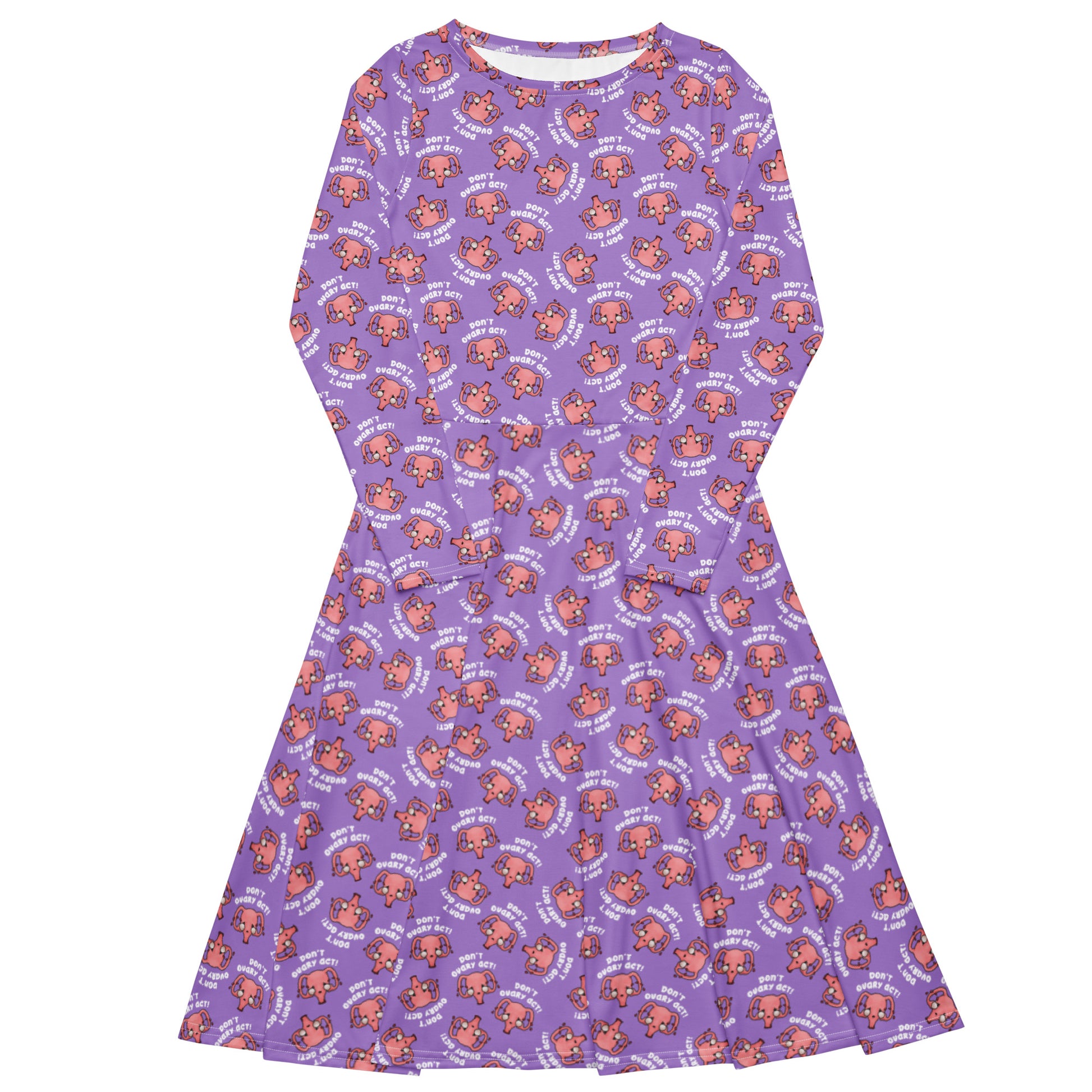 Flat view of Don't Ovary Act dress in purple, not being worn