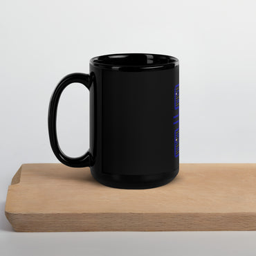 side view of black glossy mug