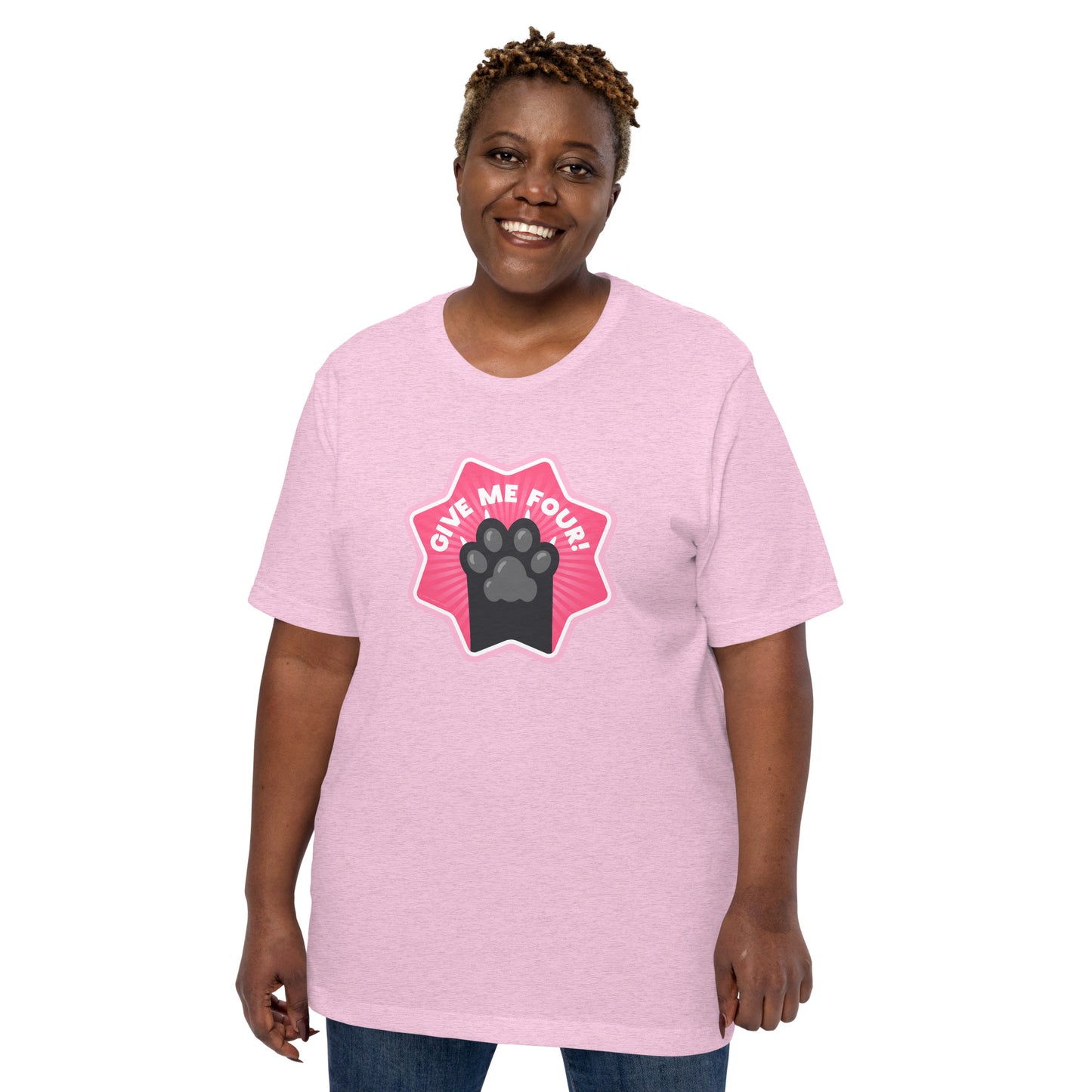 Give me four! Black cat (pink), Unisex T-shirt