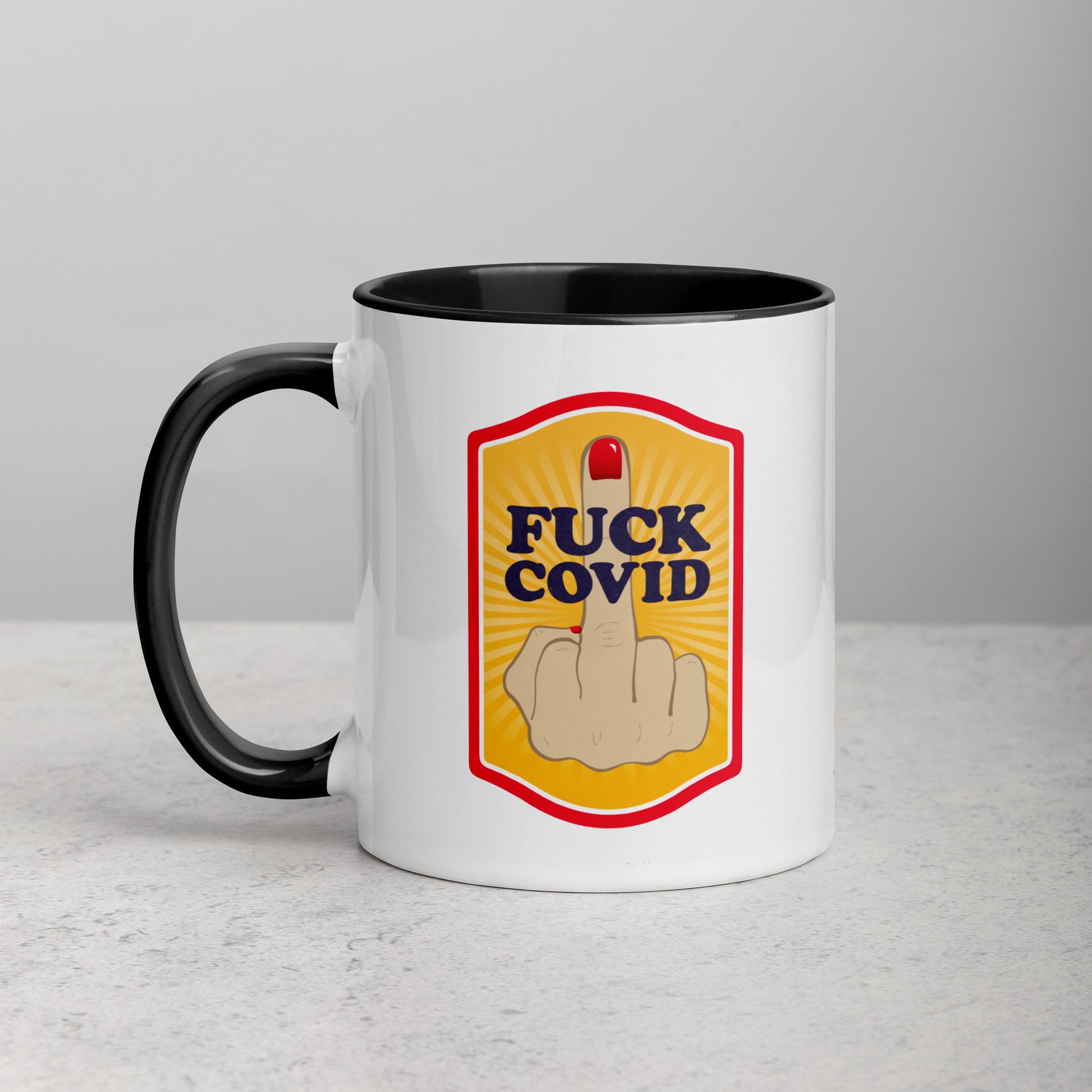 Fuck COVID, a middle finger to the virus, mug – Joan and Rose