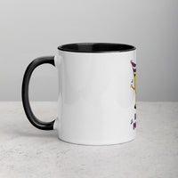 side view of Lemon Party mug with black interior and handle