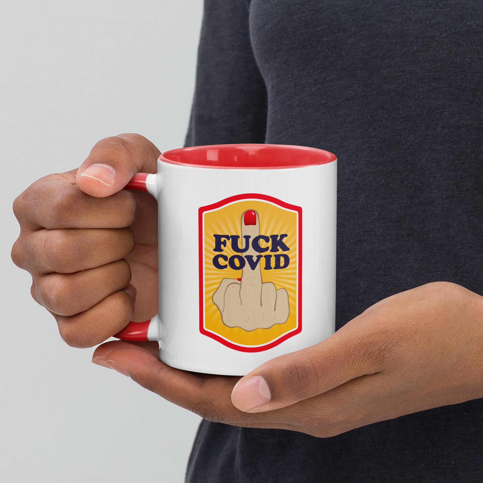Fuck COVID, a middle finger to the virus, mug – Joan and Rose
