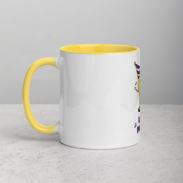 side view of Lemon Party mug with yellow interior and handle