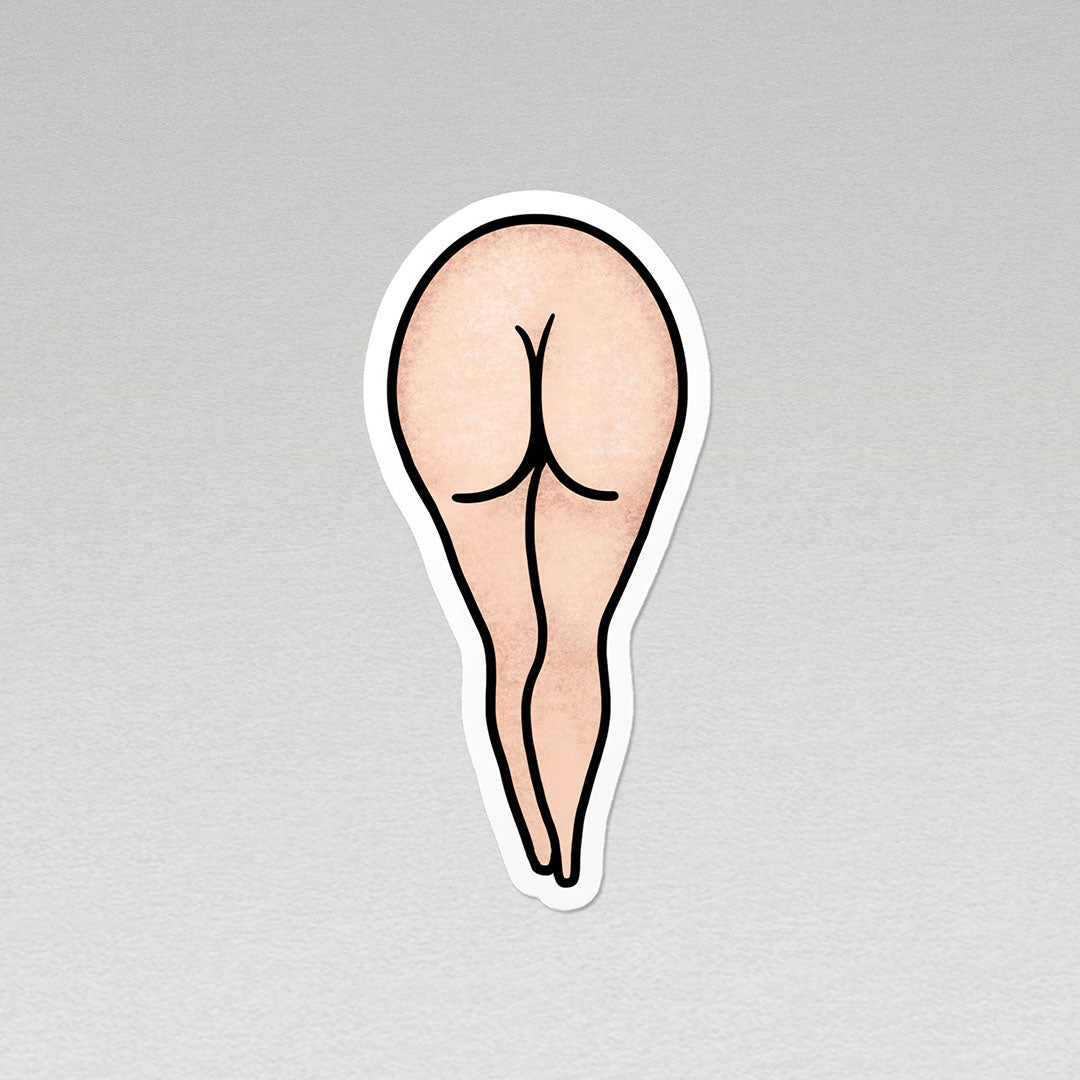image of a female naked bottom and legs in very light skin colour vinyl sticker with white border