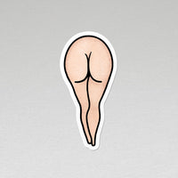 image of a female naked bottom and legs in very light skin colour vinyl sticker with white border
