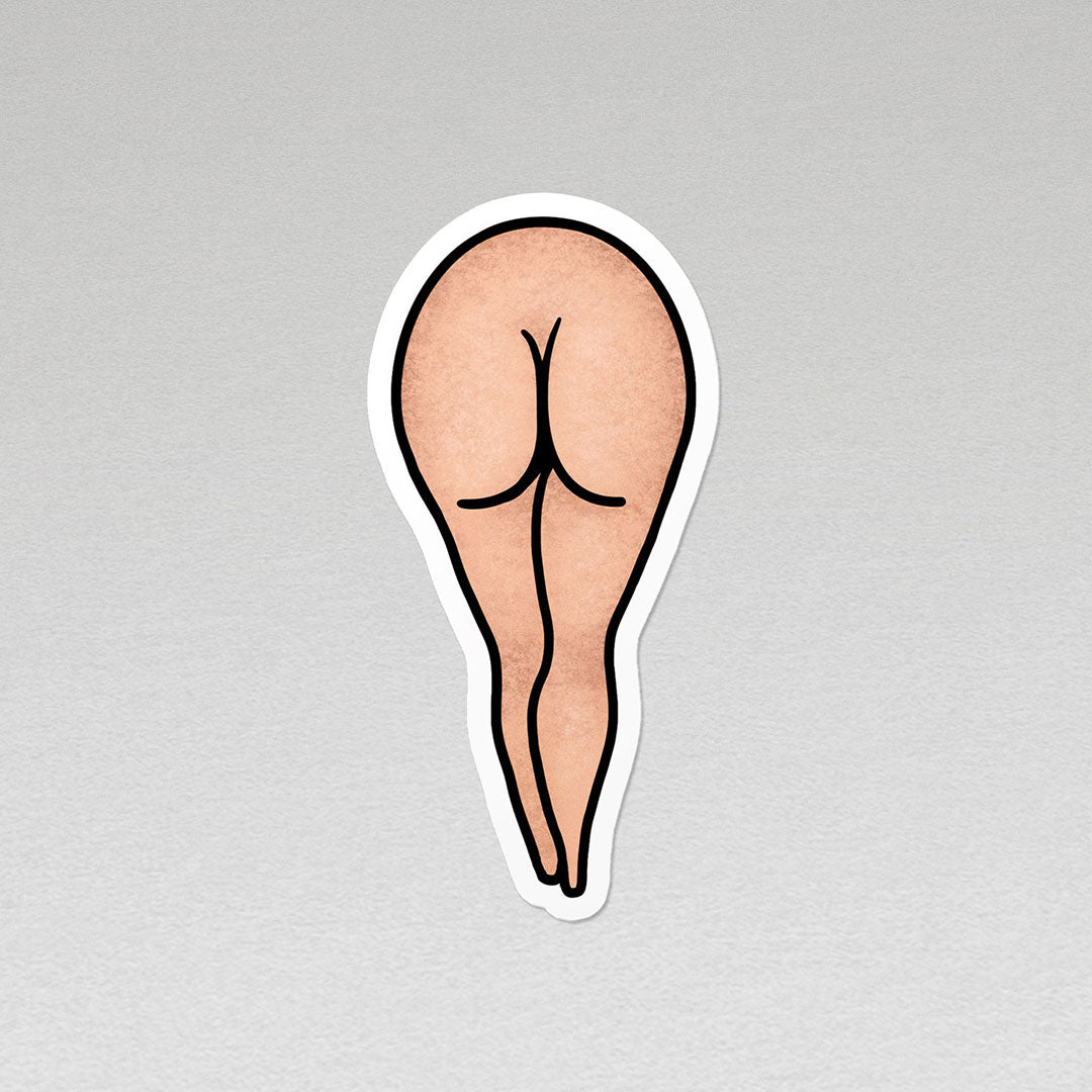 image of a female naked bottom and legs light skin colour vinyl sticker with white border