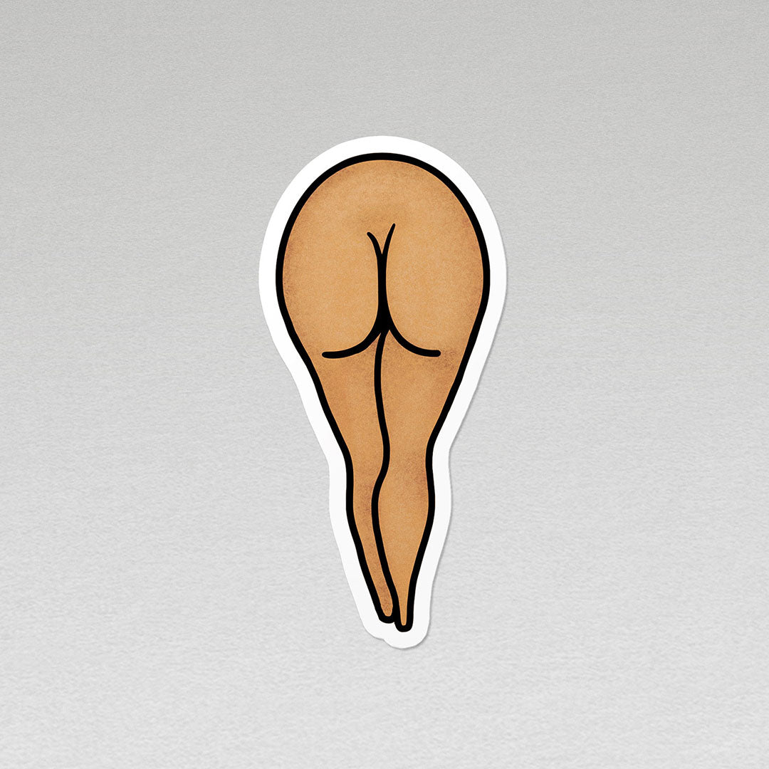 image of a female naked bottom and legs in middle skin tone vinyl sticker with white border