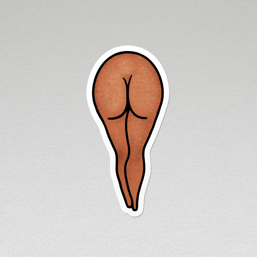image of a female naked bottom and legs in dark skin colour vinyl sticker with white border