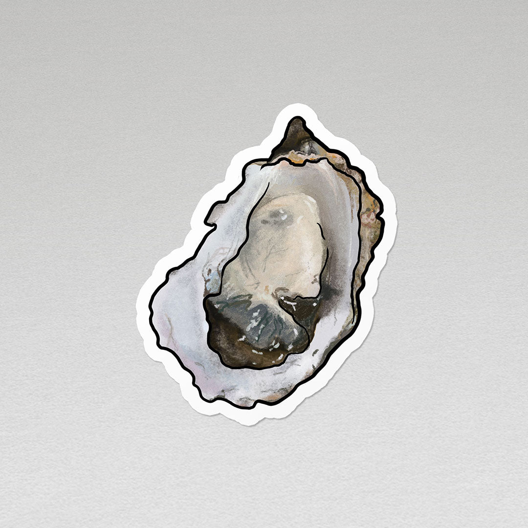 image of a shucked oyster vinyl sticker with white border